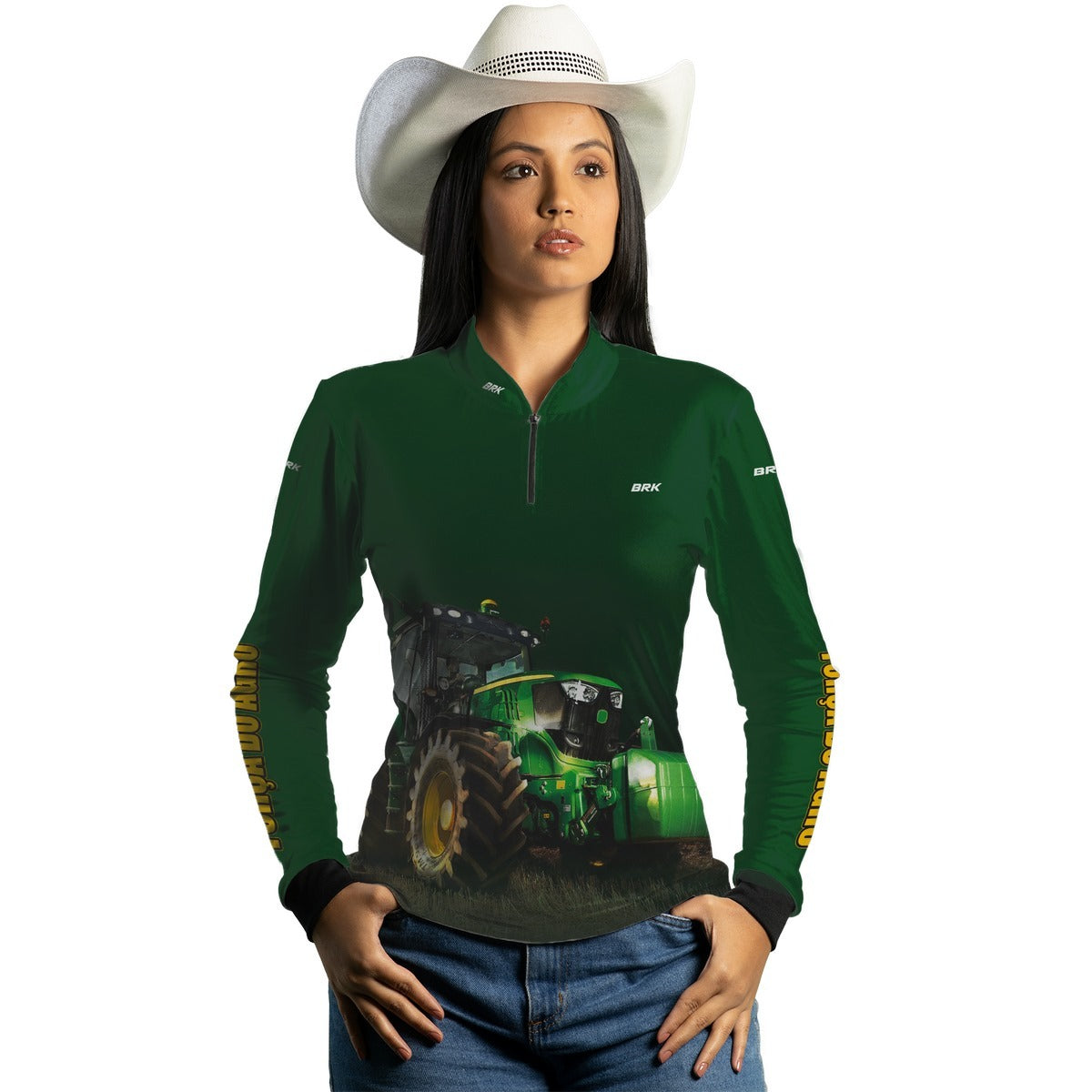 Camisa Feminina Agro Brk Força do Agro Trator Verde com UV50+ - Brk Agro
