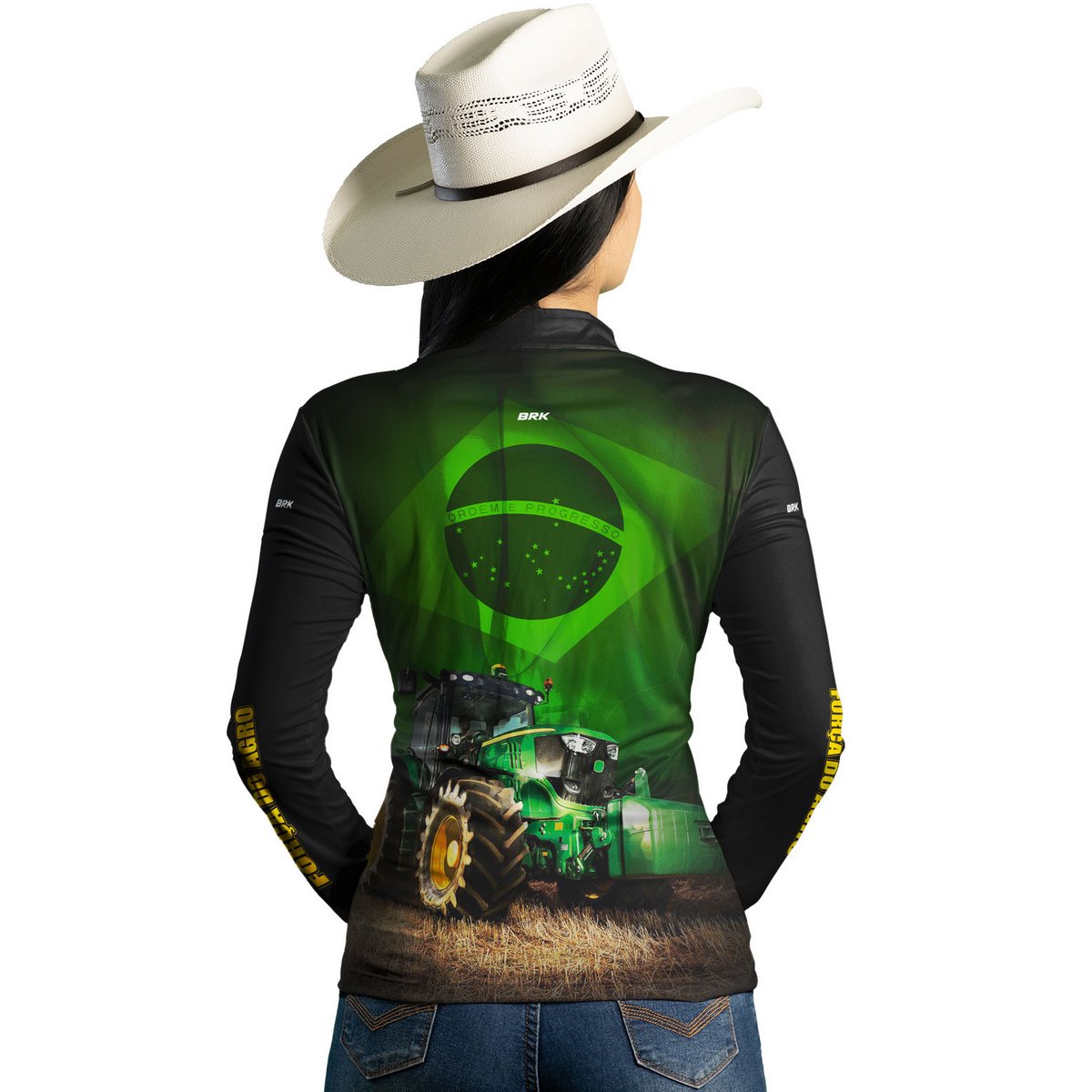 Camisa Agro Feminina Brk Trator Verde Brasil com Proteção UV50+ - Brk Agro