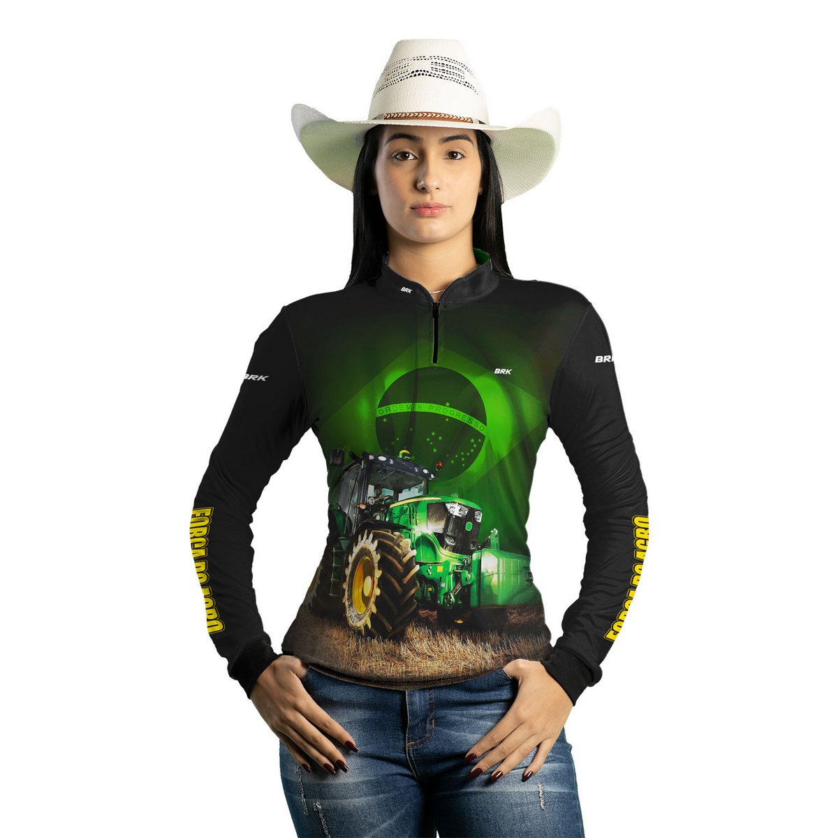 Camisa Agro Feminina Brk Trator Verde Brasil com Proteção UV50+ - Brk Agro