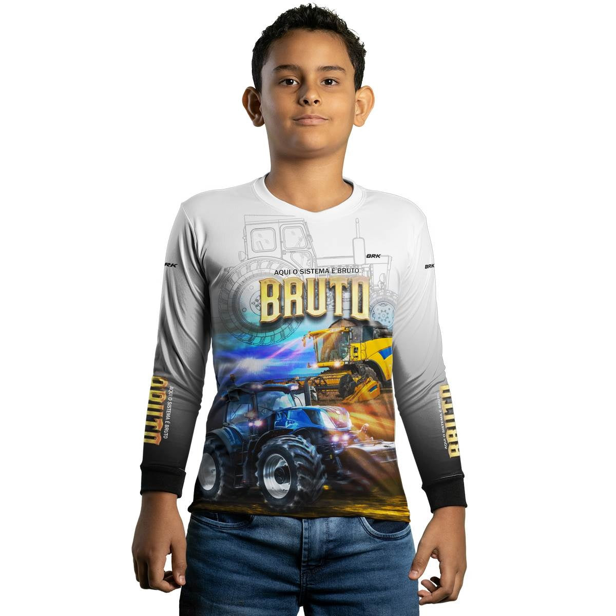 Camisa Branca Brk New Holland Aqui o Sistema é Bruto com Proteção Solar UV50+ - Brk Agro