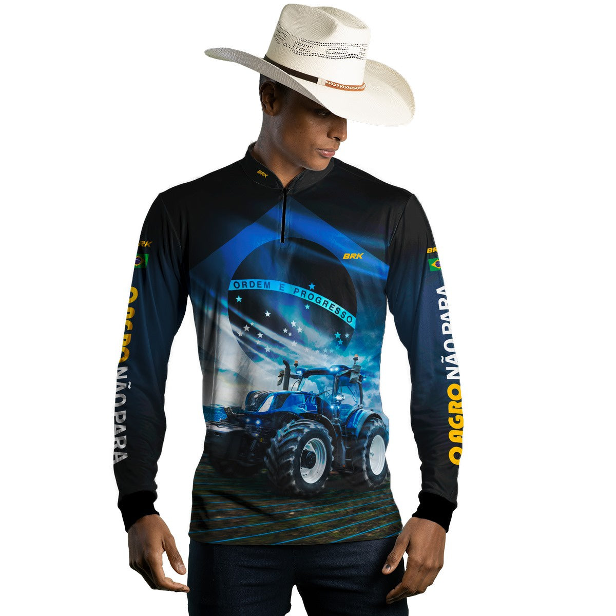 Camisa Agro Brk O Agro Não Para Azul Proteção Solar UV50+ - Brk Agro