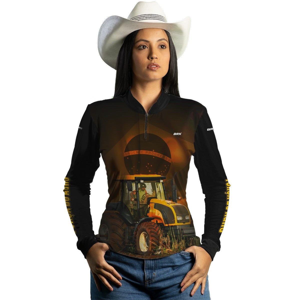Camisa Agro Brk Trator Amarelo Bandeira do Brasil com Proteção Solar UV50+ - Brk Agro