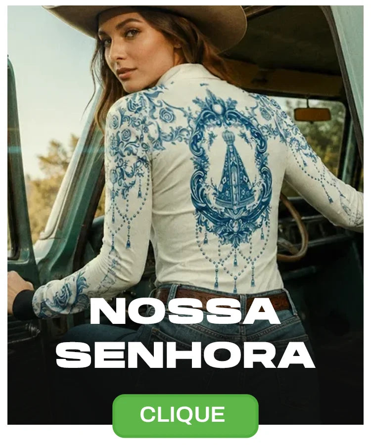 Camisa Feminina Nossa Senhora Floral Dourada com UV50 - Brk Agro