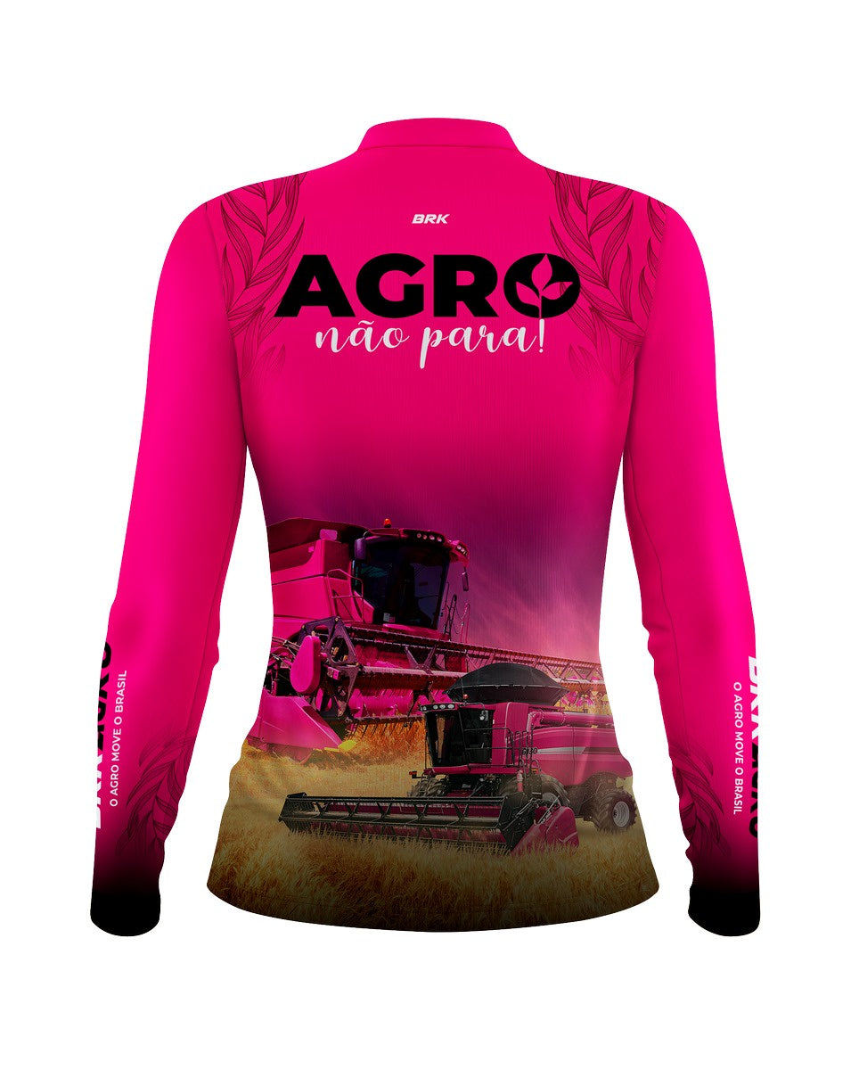Camisa Agro Brk Feminina O Agro Não Para Rosa Com Proteção Solar UV50+ Envio Imediato - Brk Agro