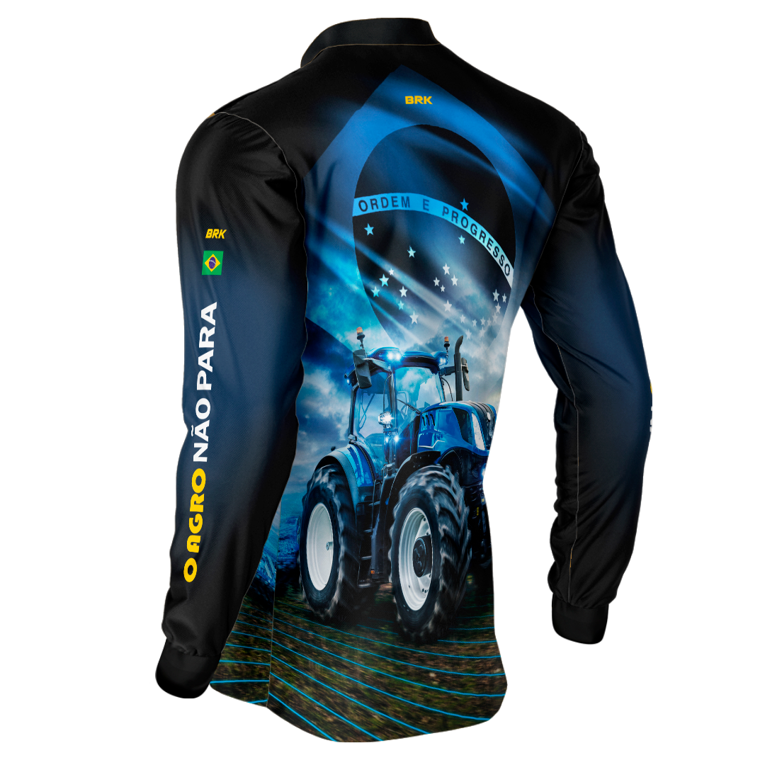 Camisa Agro Brk O Agro Não Para Azul Proteção Solar UV50+ - Brk Agro