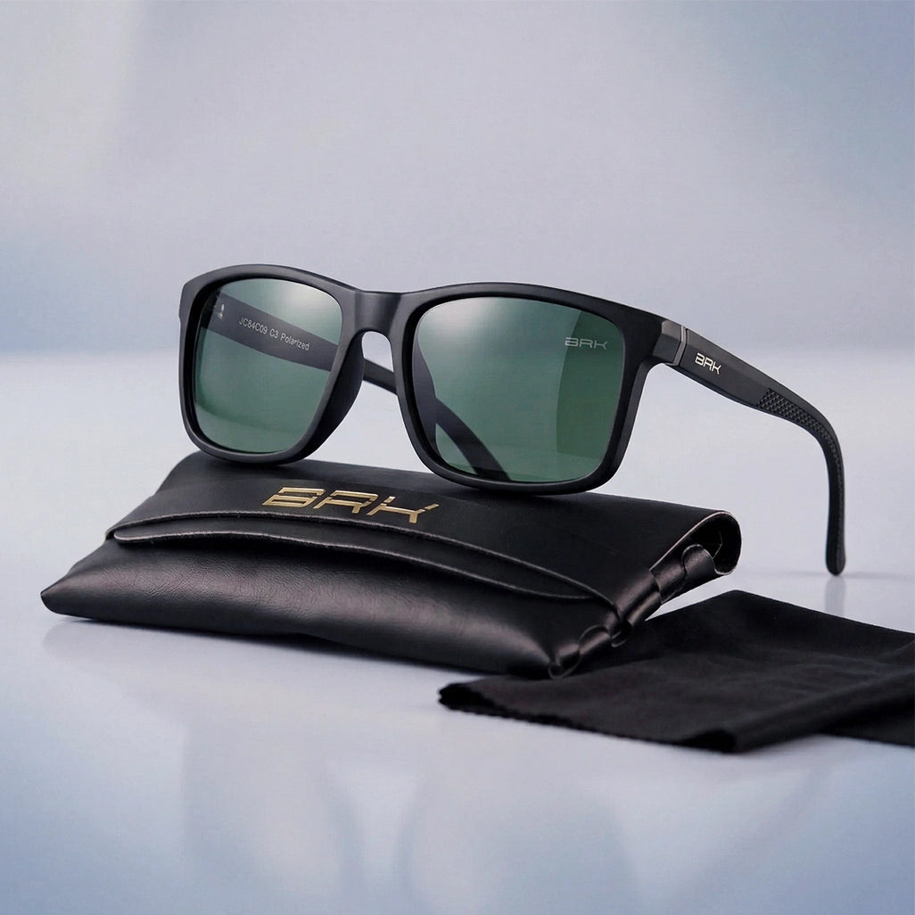 Óculos de Sol Brk Quadrado Ranger Preto com Lente Polarizada Verde UV400 - Brk Agro