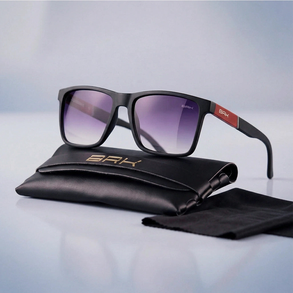 Óculos de Sol Brk Quadrado Esportivo Preto com Detalhe Vermelho e Lente Polarizada Fumê Degradê UV400 - Brk Agro