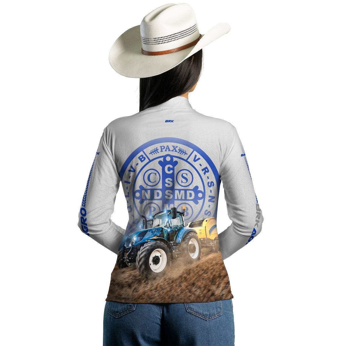 Camisa Agro Brk Trator Azul e Branco São Bento com Proteção Solar UV50+ - BRK AGRO