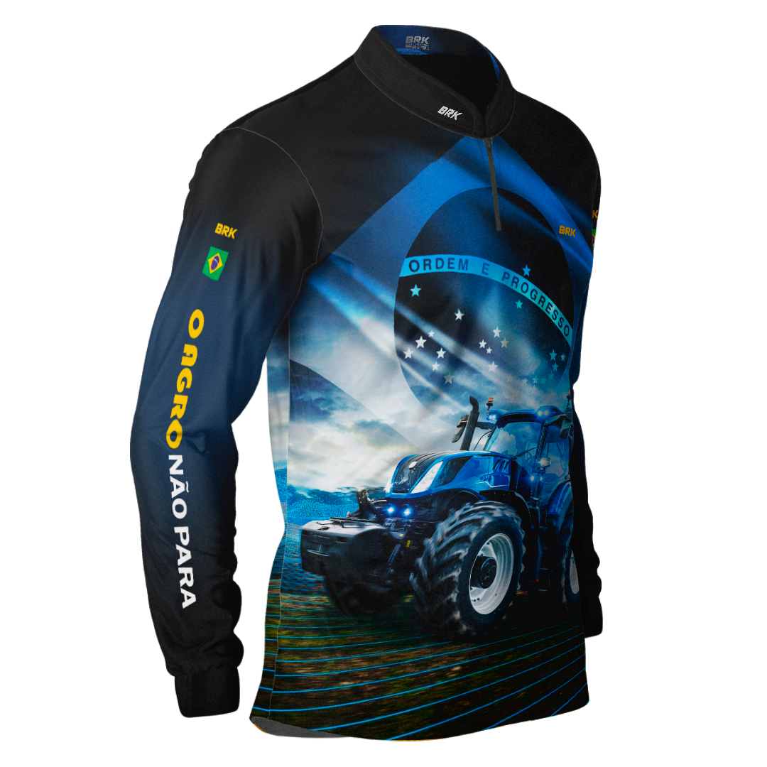 Camisa Agro Brk O Agro Não Para Azul Proteção Solar UV50+ - Brk Agro