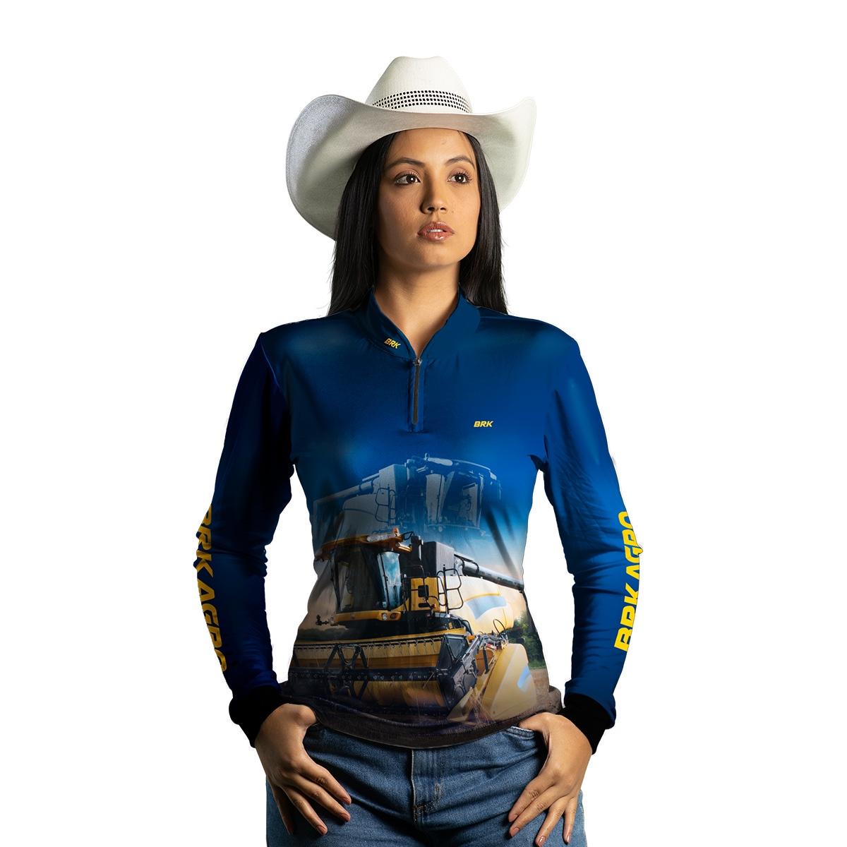 Camisa Agro Brk Azul Colheitadeira com Proteção Solar UV50+ - Brk Agro