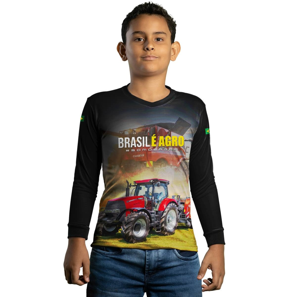 Camisa Agro Brk Trator Vermelho Brasil é Agro com Proteção Solar UV50+ - Brk Agro