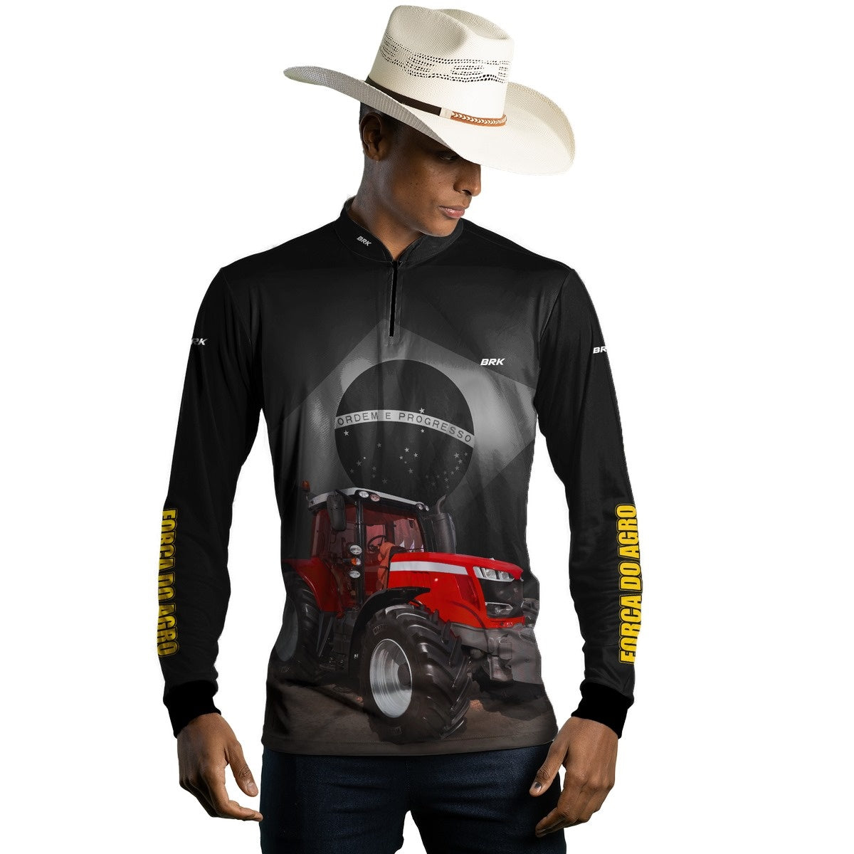 Camisa Agro Brk Trator Vermelho Brasil com Proteção Solar UV50+ - Brk Agro