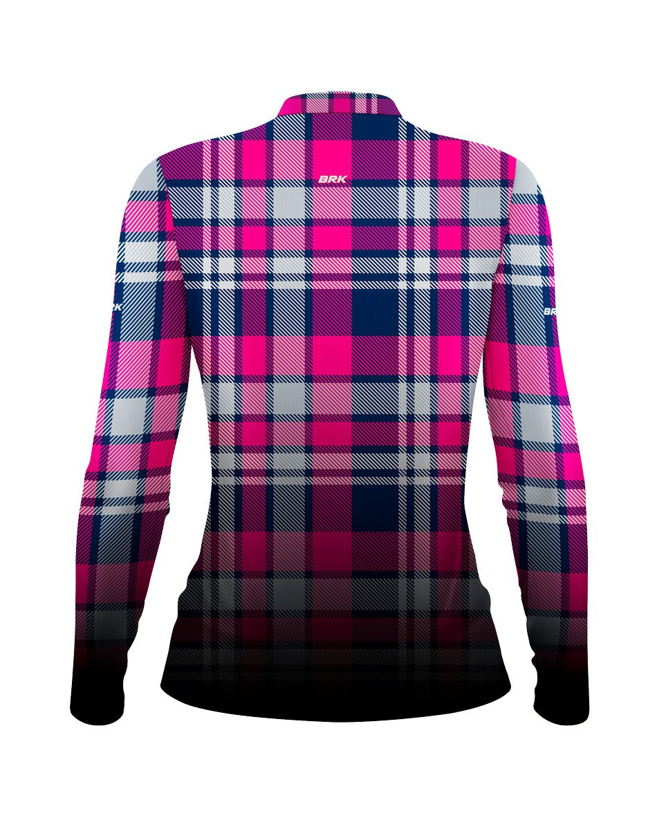 Camisa Agro Feminina Xadrez Azul e Rosa com Proteção Solar UV50+ - BRK AGRO