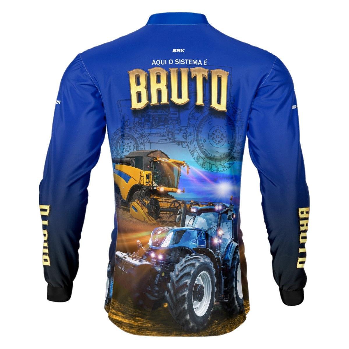 Camisa Agro Brk Sistema é Bruto Trator Azul com UV50+ - Brk Agro