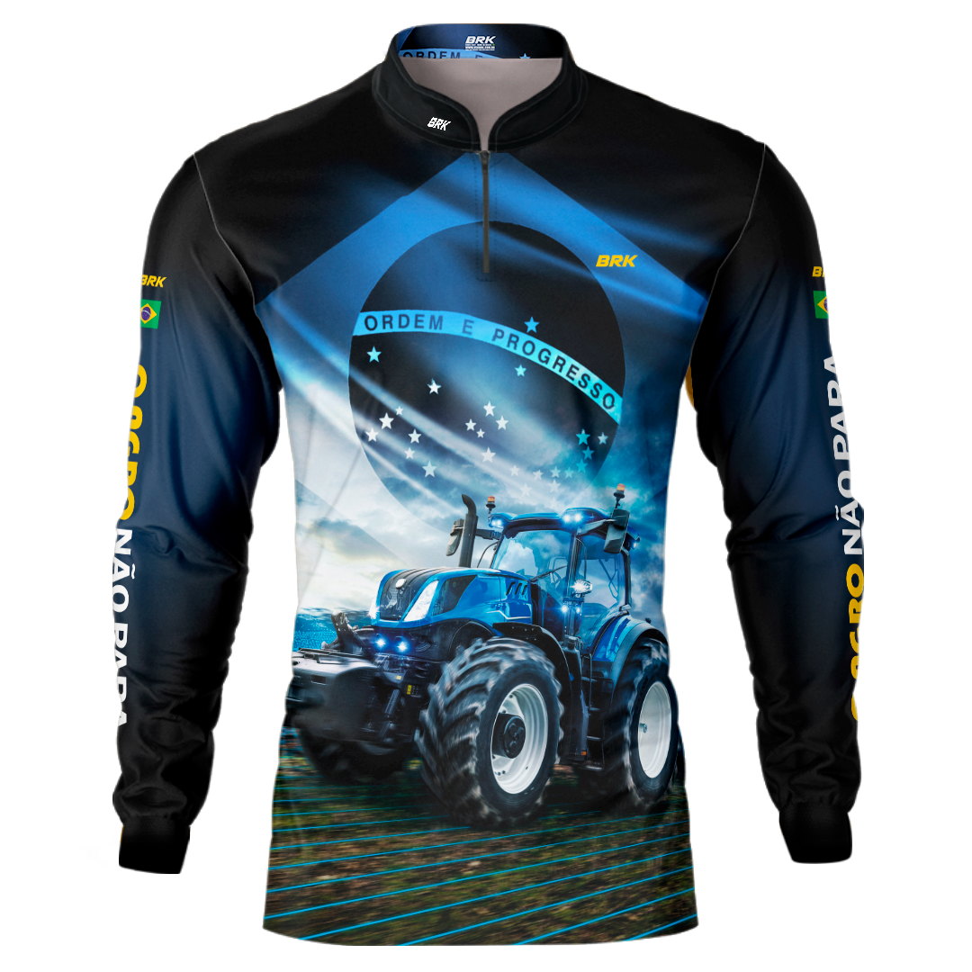 Camisa Agro Brk O Agro Não Para Azul Proteção Solar UV50+ - Brk Agro