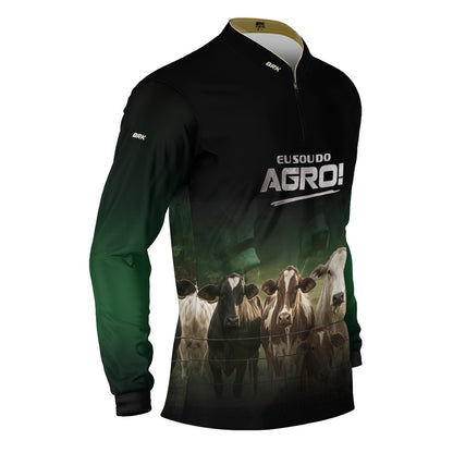 Camisa Agro Brk Eu Sou do Agro Pecuária Preto e Verde com Proteção UV50 - Envio Imediato - Brk Agro