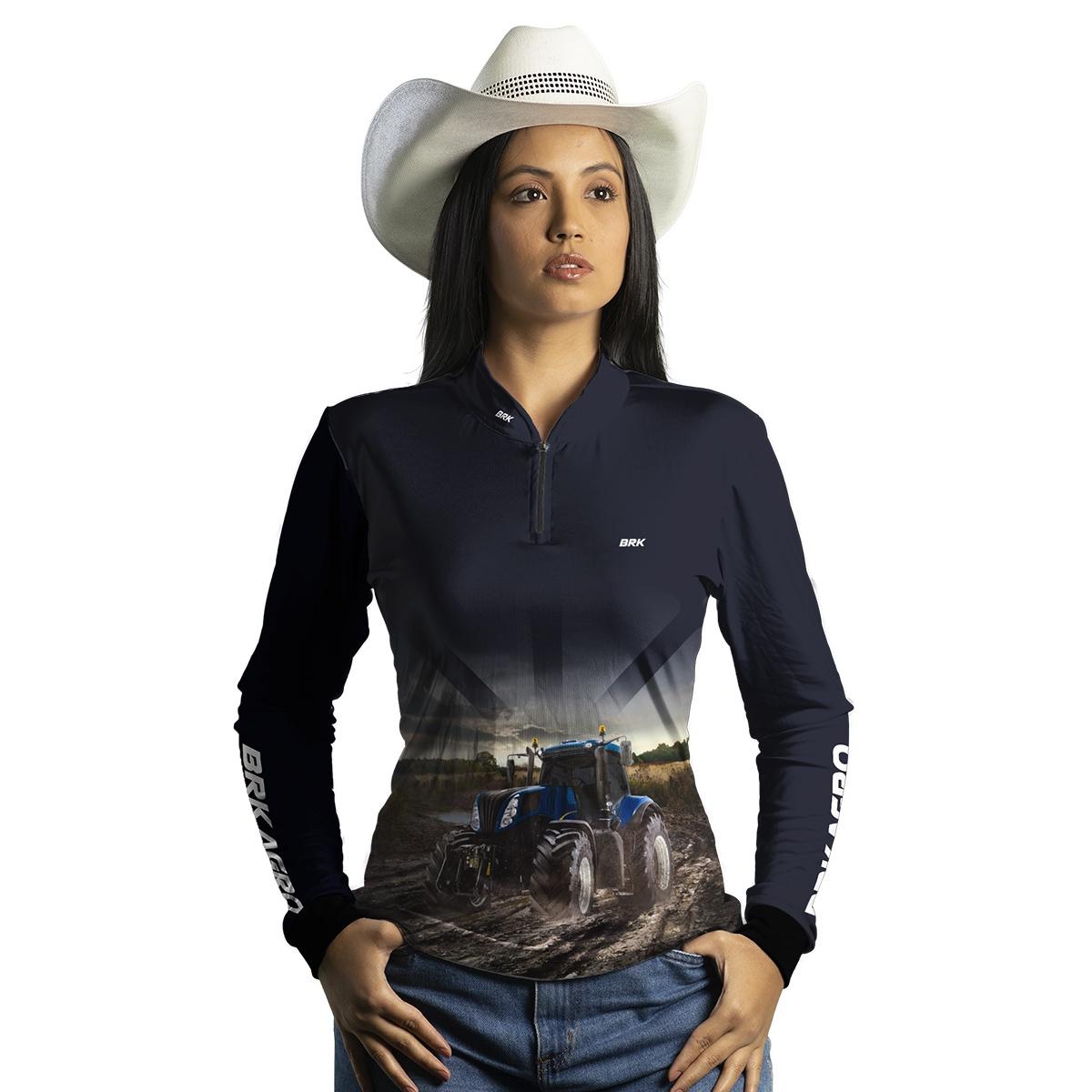 Camisa Agro Brk Azul Marinho Trator T8 com Proteção Solar UV50+ - Brk Agro
