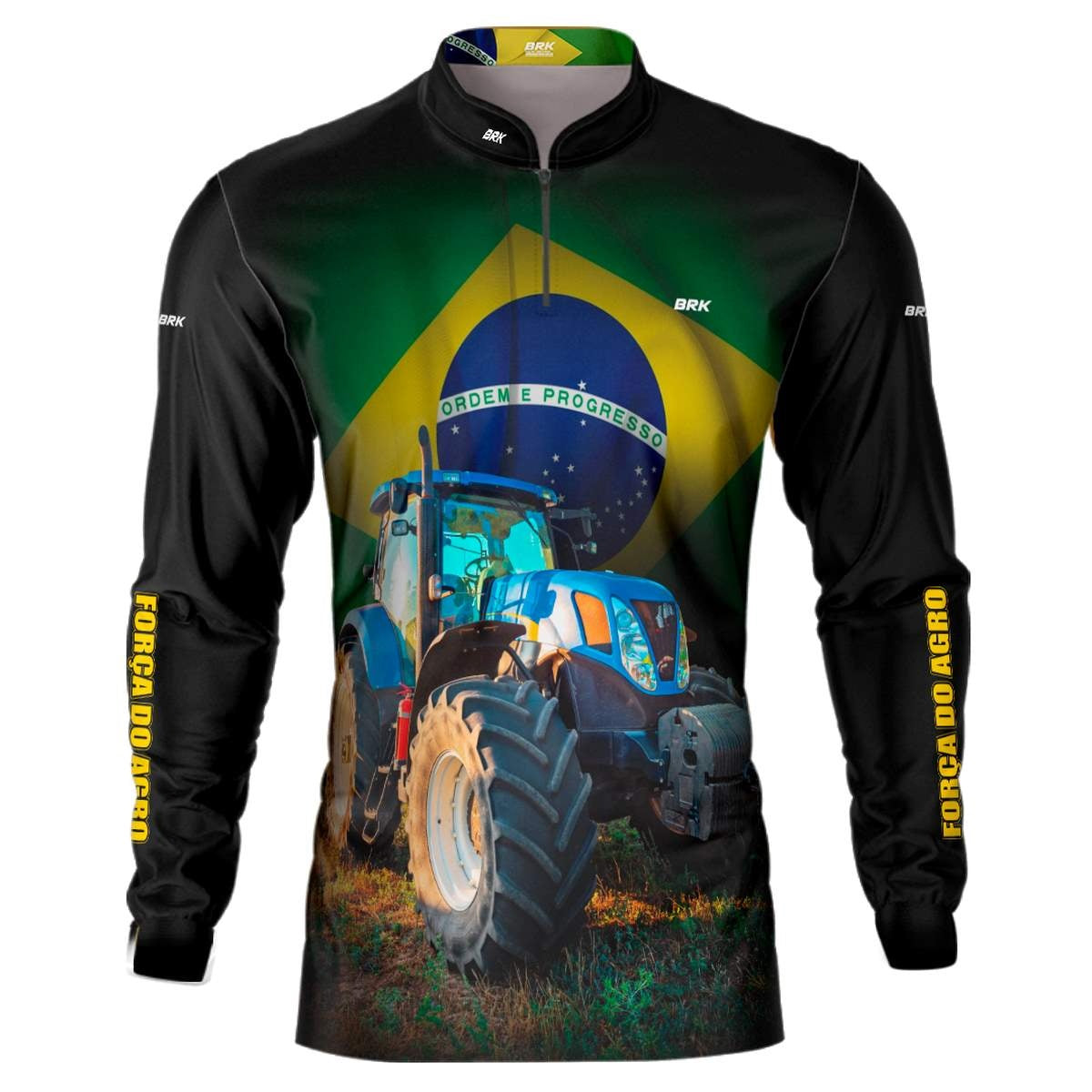 Camisa Agro Brk Trator Azul Bandeira do Brasil com Proteção Solar UV50+ - Brk Agro