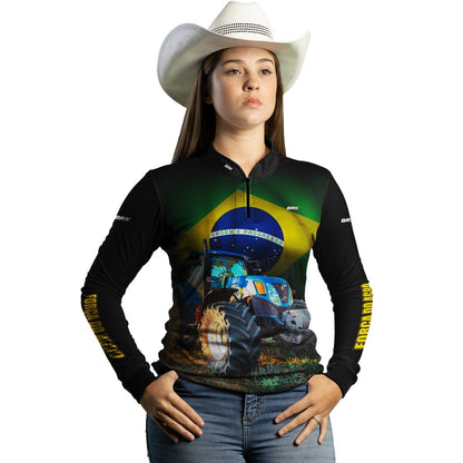 Camisa Agro Brk Trator Azul Bandeira do Brasil com Proteção Solar UV50+ - Brk Agro