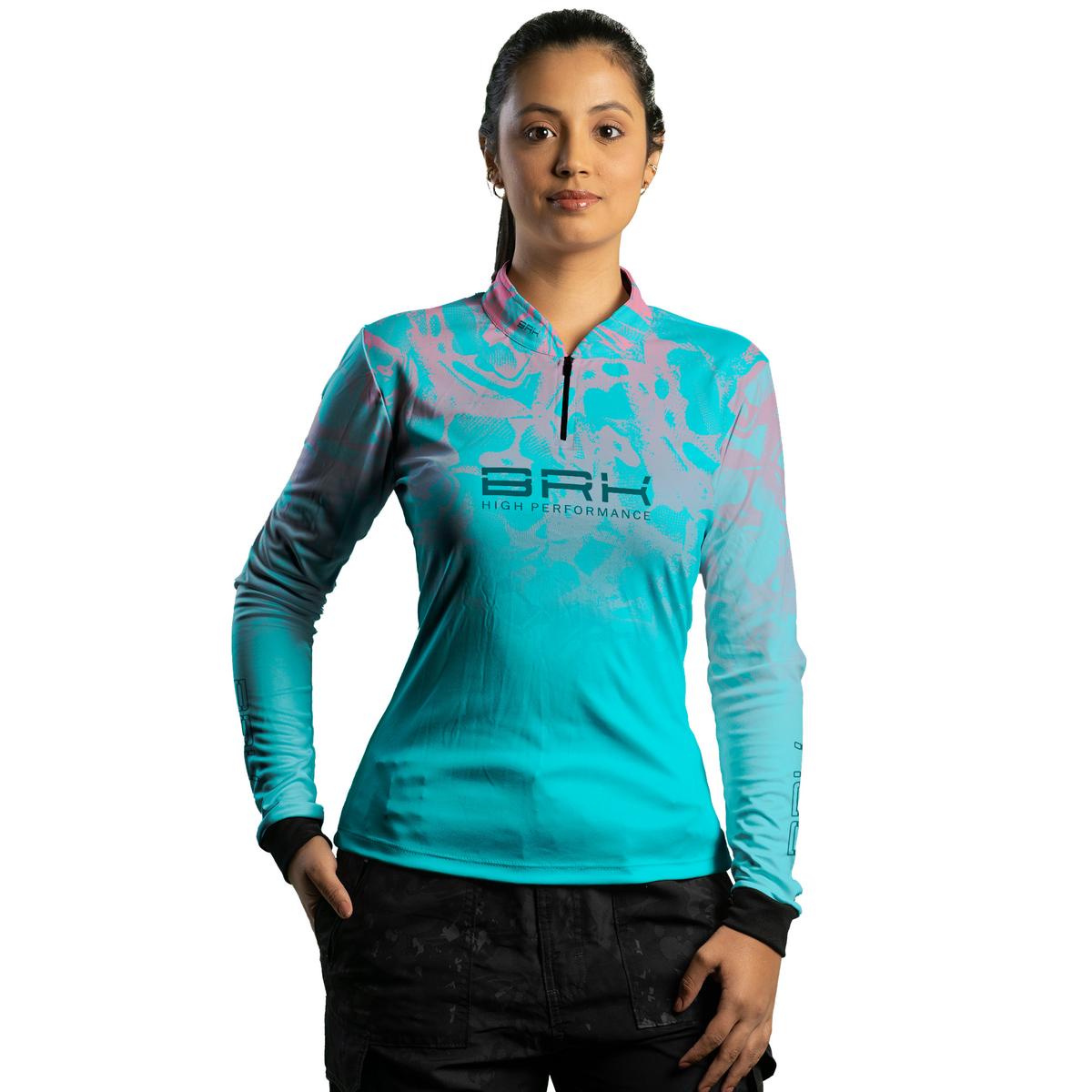 Camisa Agro Brk Feminina Ciano com Rosa com Proteção Solar UV50+ - Brk Agro