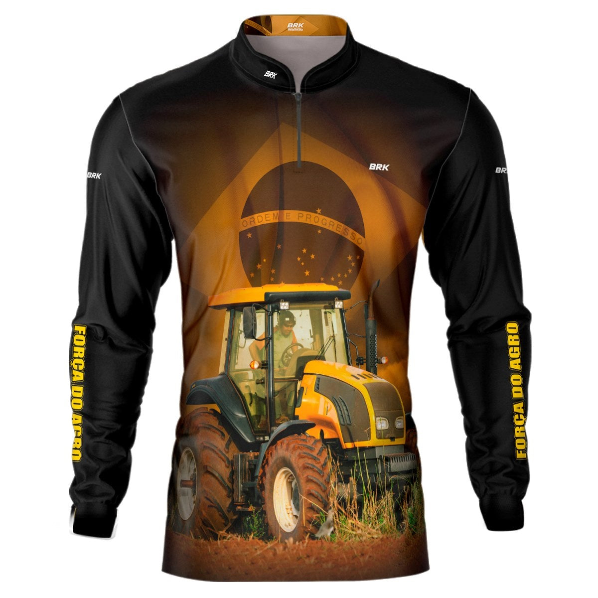 Camisa Agro Brk Trator Amarelo Bandeira do Brasil com Proteção Solar UV50+ - Brk Agro