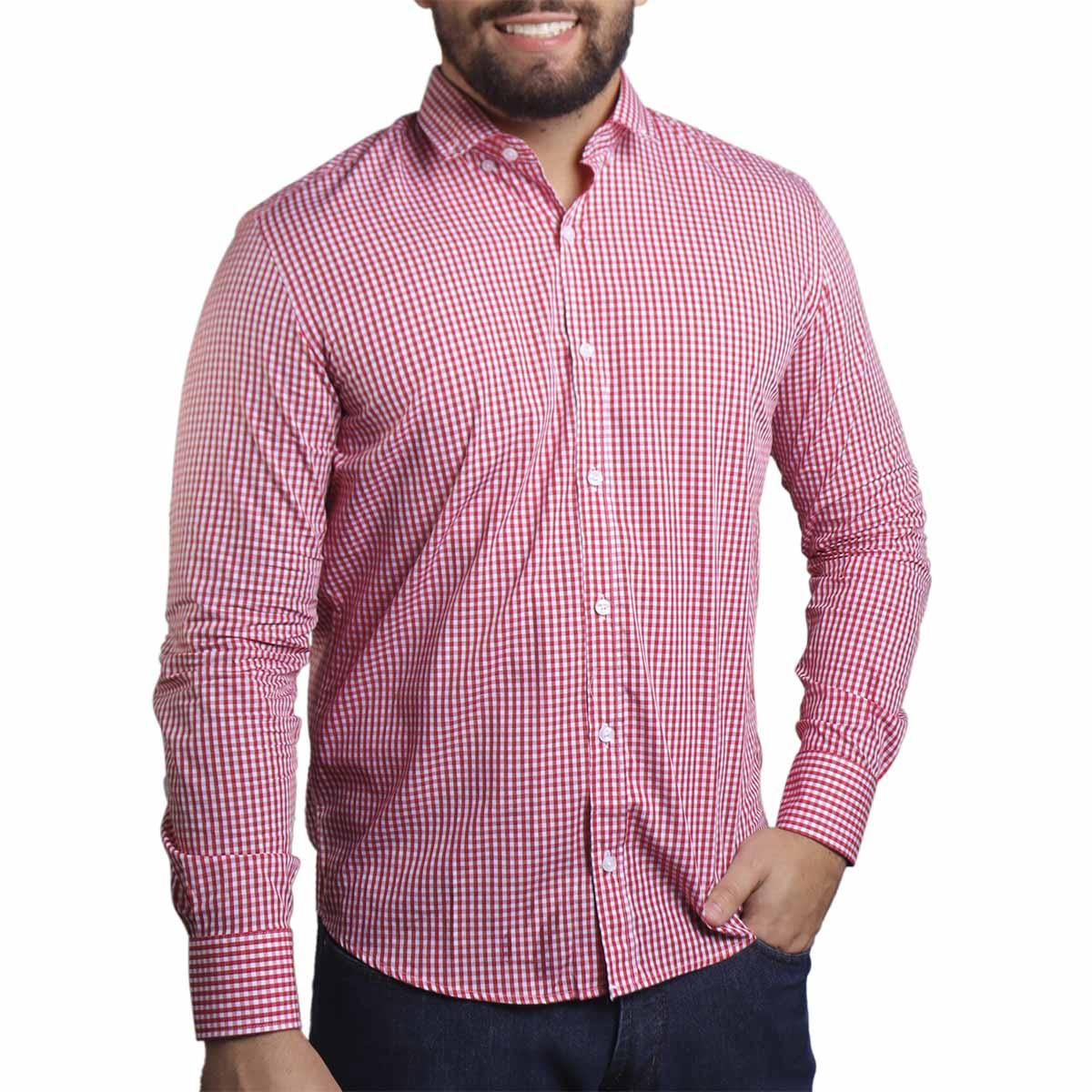 Camisa Social Xadrez Brk Manga Longa Slim Fit - Vermelha - Brk Agro