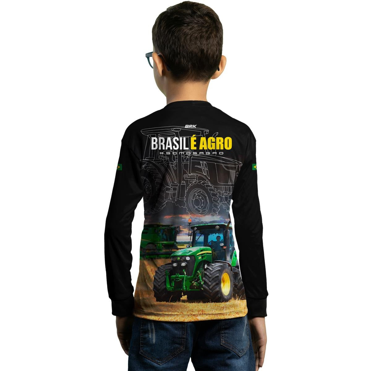 Camisa Infantil Agro Brk Preta Brasil é Agro com UV50+ - Brk Agro