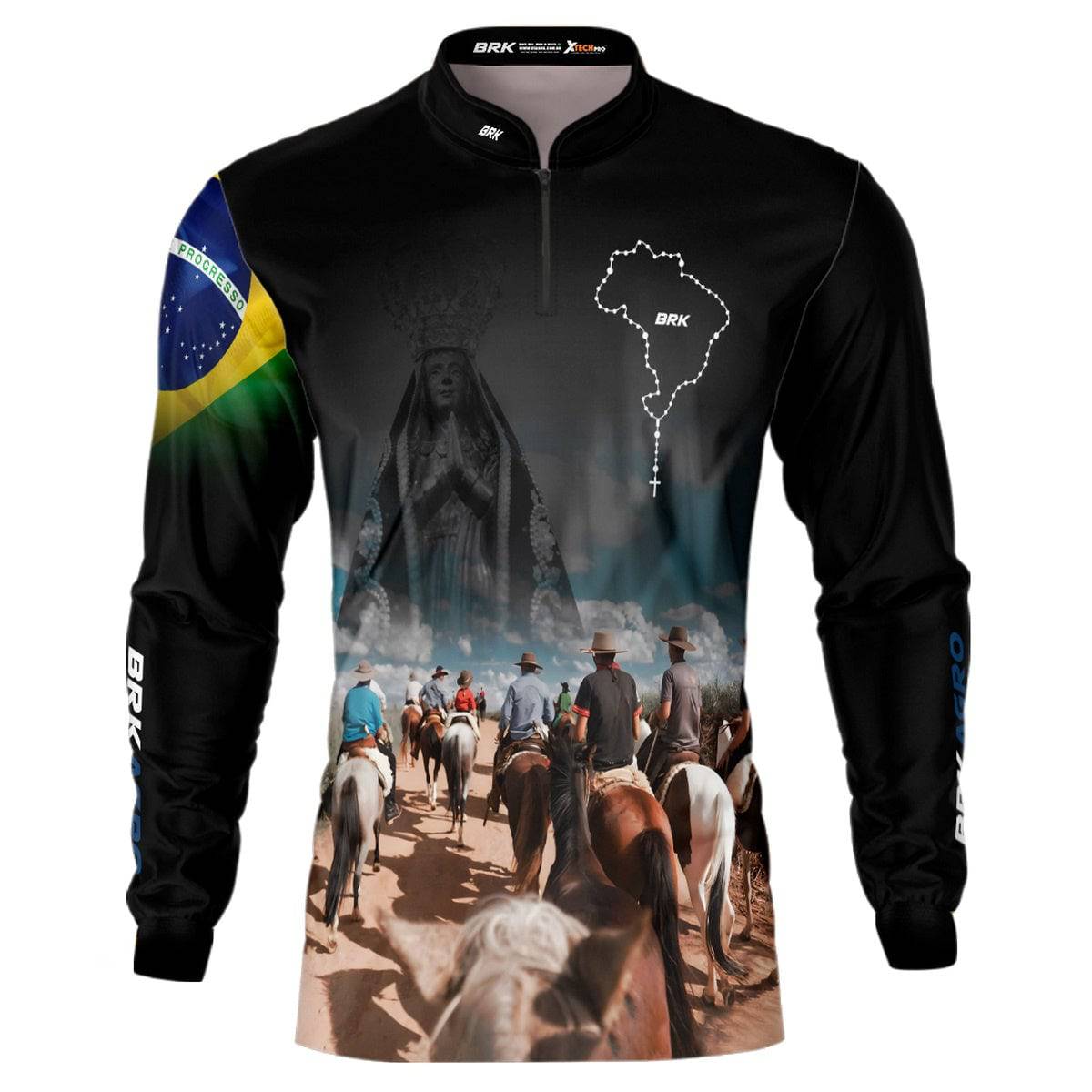 Camisa Agro Brk Cavalgada Nossa Senhora c/ Bandeira do Brasil com Proteção Solar UV50+ - Brk Agro