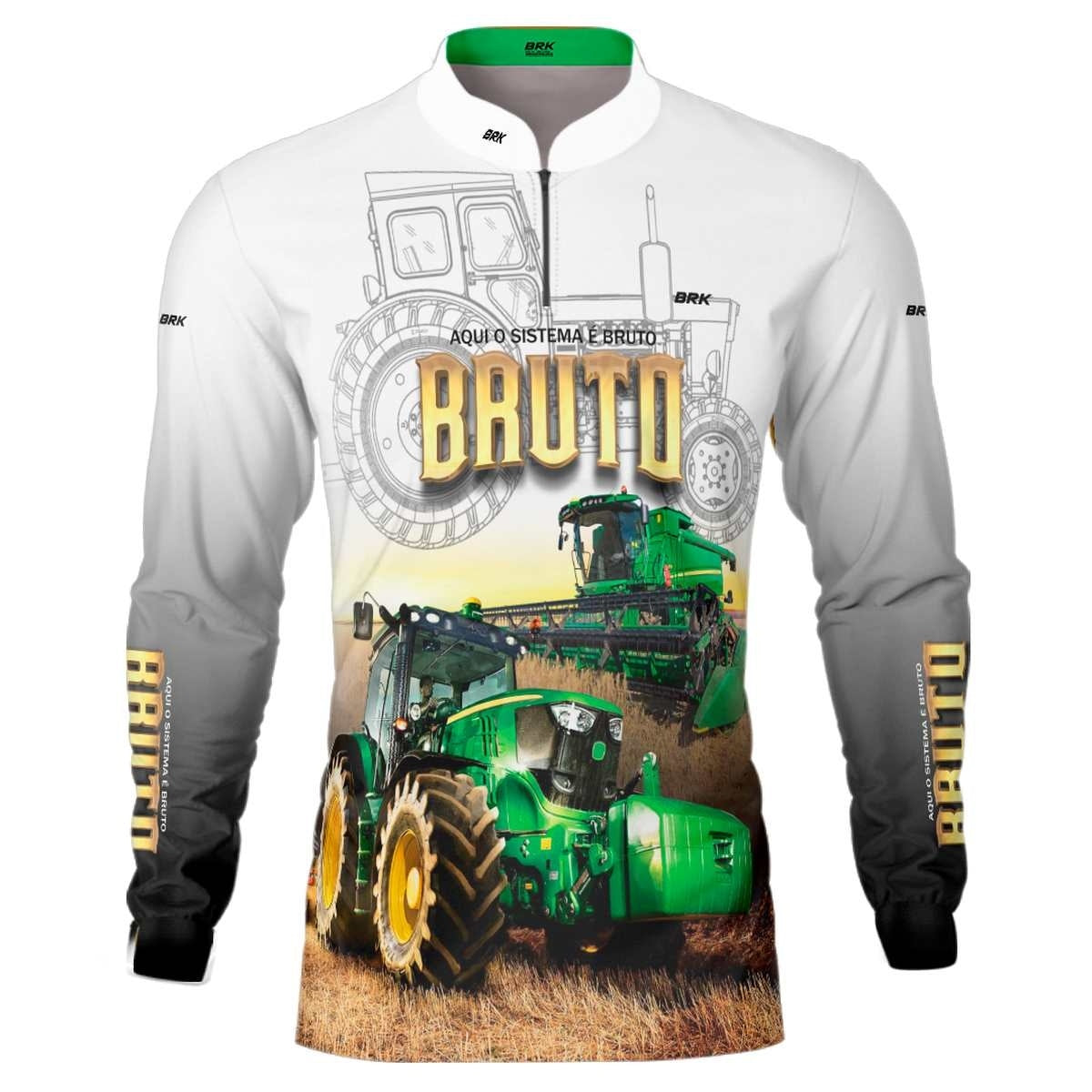 Camisa Branca Brk John Deere Aqui o Sistema é Bruto com Proteção Solar UV50+ - Brk Agro