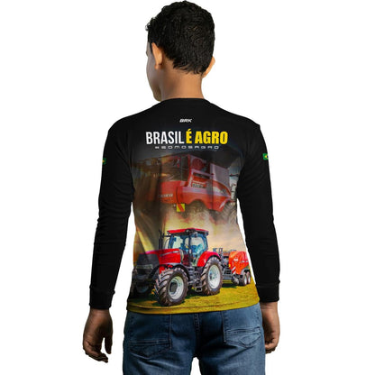 Camisa Agro Brk Trator Vermelho Brasil é Agro com Proteção Solar UV50+ - Brk Agro