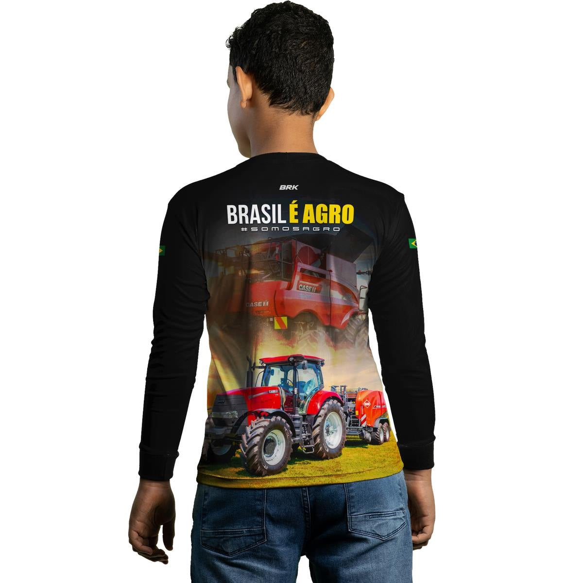 Camisa Agro Brk Trator Vermelho Brasil é Agro com Proteção Solar UV50+ - Brk Agro