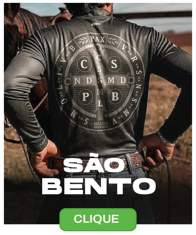 Camisa Agro Brk São Bento Medalhão Preto com Proteção UV50+ - Brk Agro