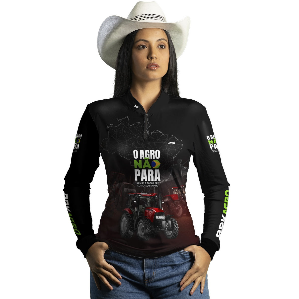 Camisa Agro Brk O Agro Não Para Preta e Vermelho com UV50+ - BRK AGRO