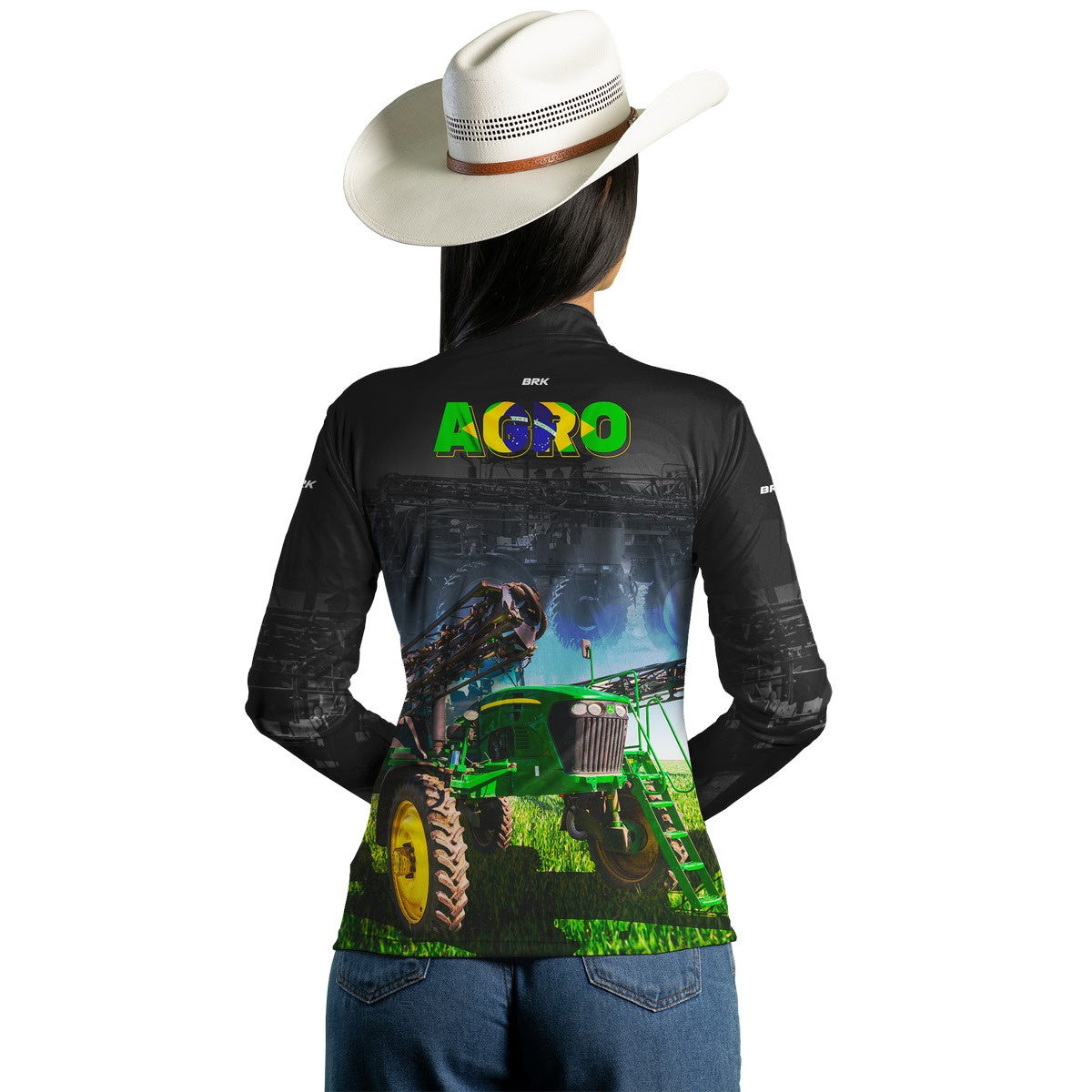 Camisa Feminina Agro Brk Preta Agro Pulverizador com UV50+ - Brk Agro