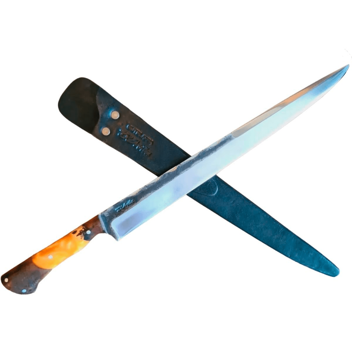 Faca Artesanal Para Churrasco D'avila Aço Carbono 12" Cabo Híbrido Azul - Brk Agro