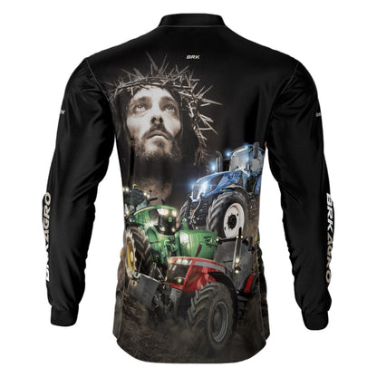 Camisa Agro Brk Trator Jesus Preta com Proteção UV50+ - Brk Agro
