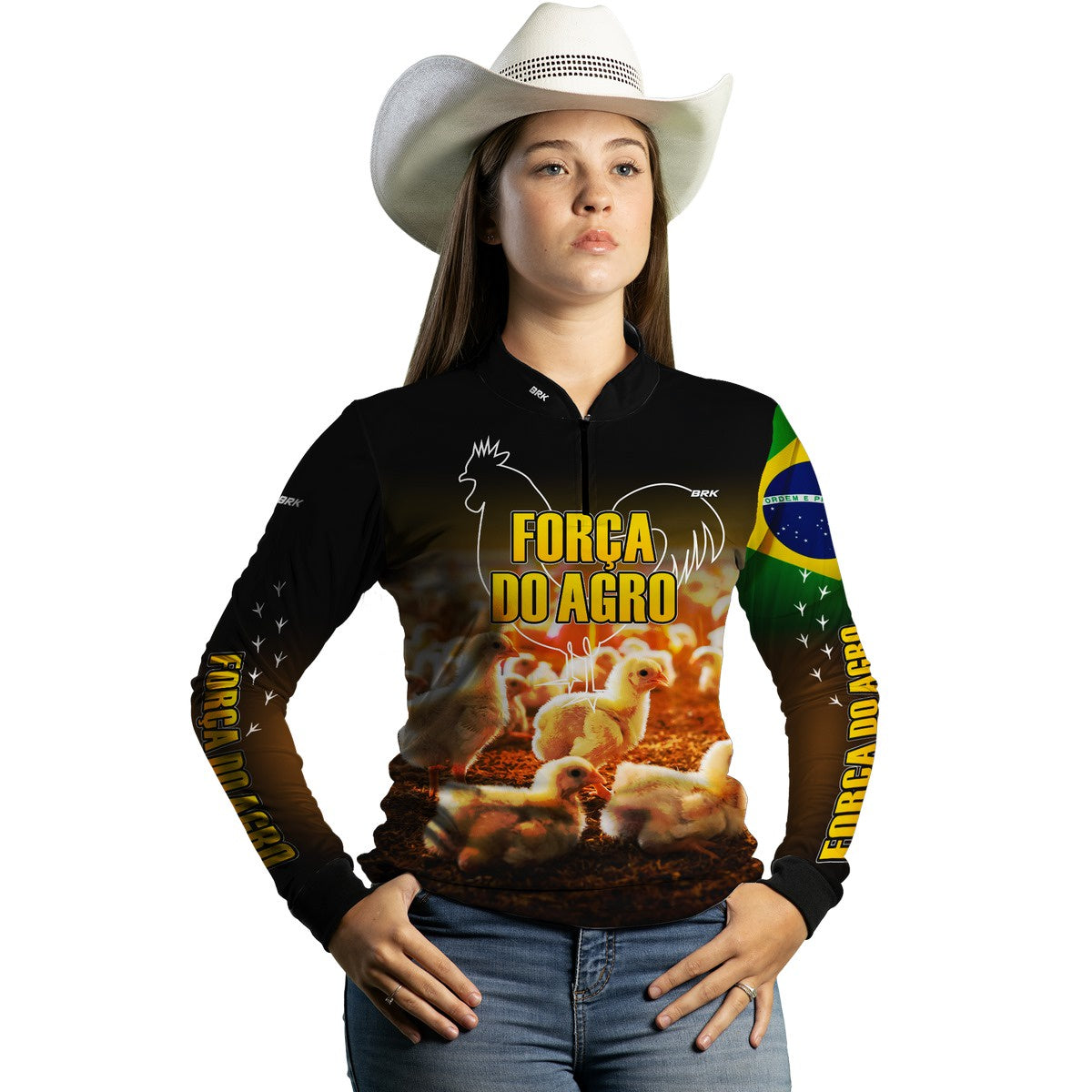 Camisa Feminina Agro Brk Força do Agro - Granja com Proteção Solar UV50+ - Brk Agro