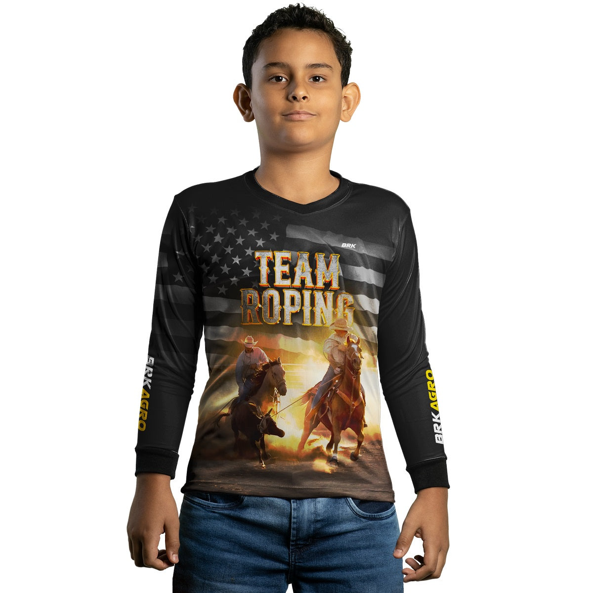 Camisa Agro Brk Team Roping Preta com UV50+ - BRK AGRO
