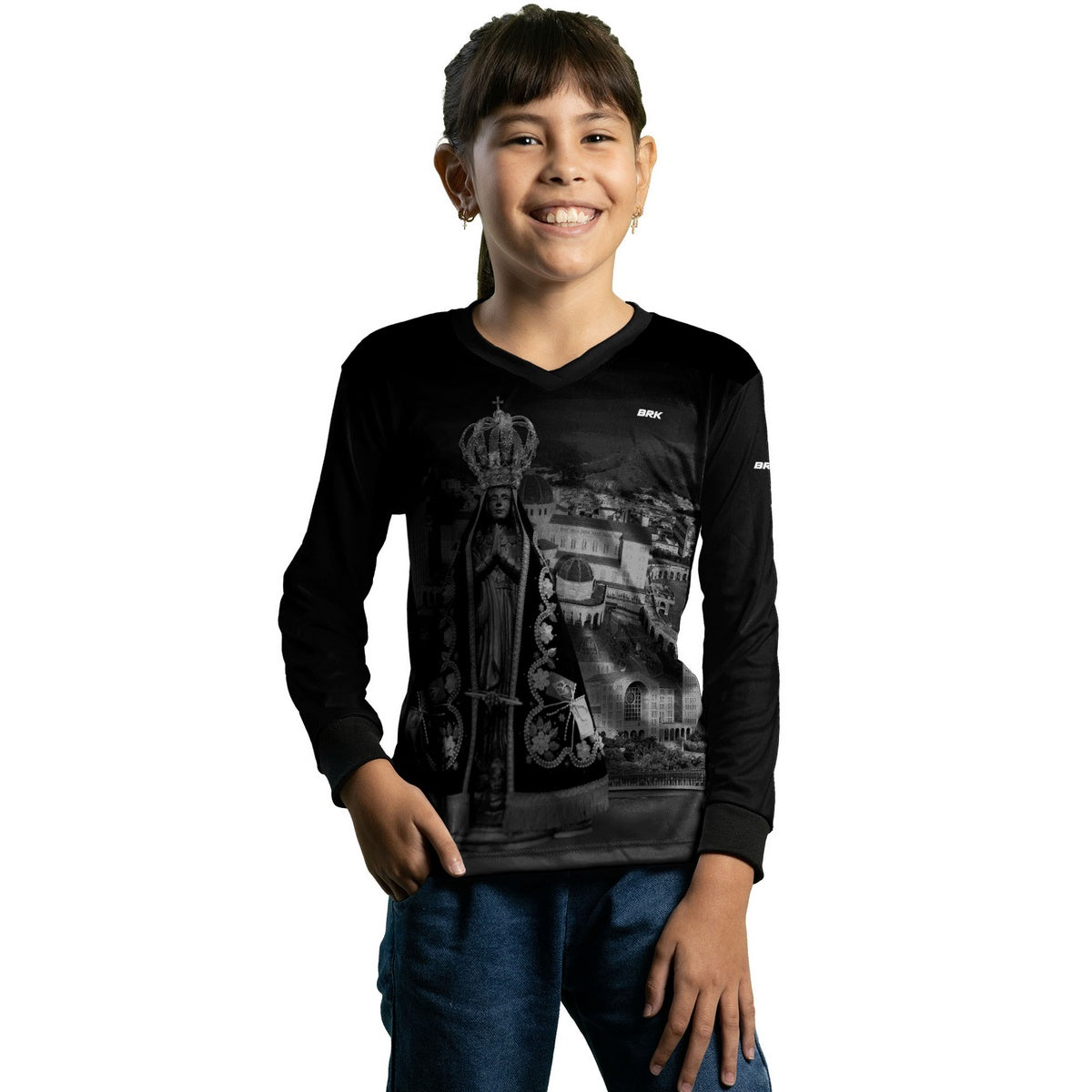 Camisa Infantil Agro Brk Preta Nossa Senhora Aparecida com Proteção Solar UV50+ - Brk Agro