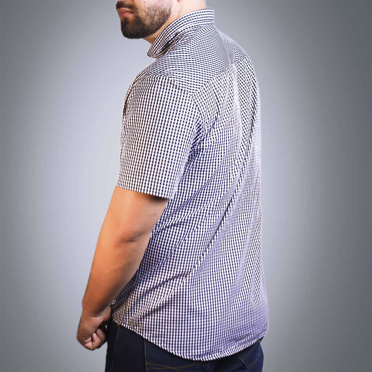 Camisa Social Xadrez Brk Manga Curta Slim Fit - Azul - Brk Agro