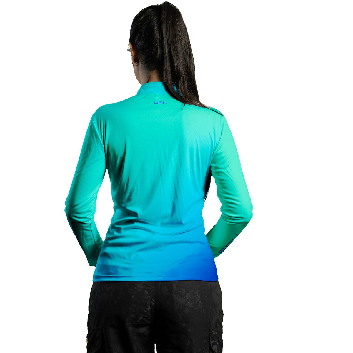 Camisa Agro Brk Feminina Azul e Verde com Proteção Solar UV50+ - Brk Agro