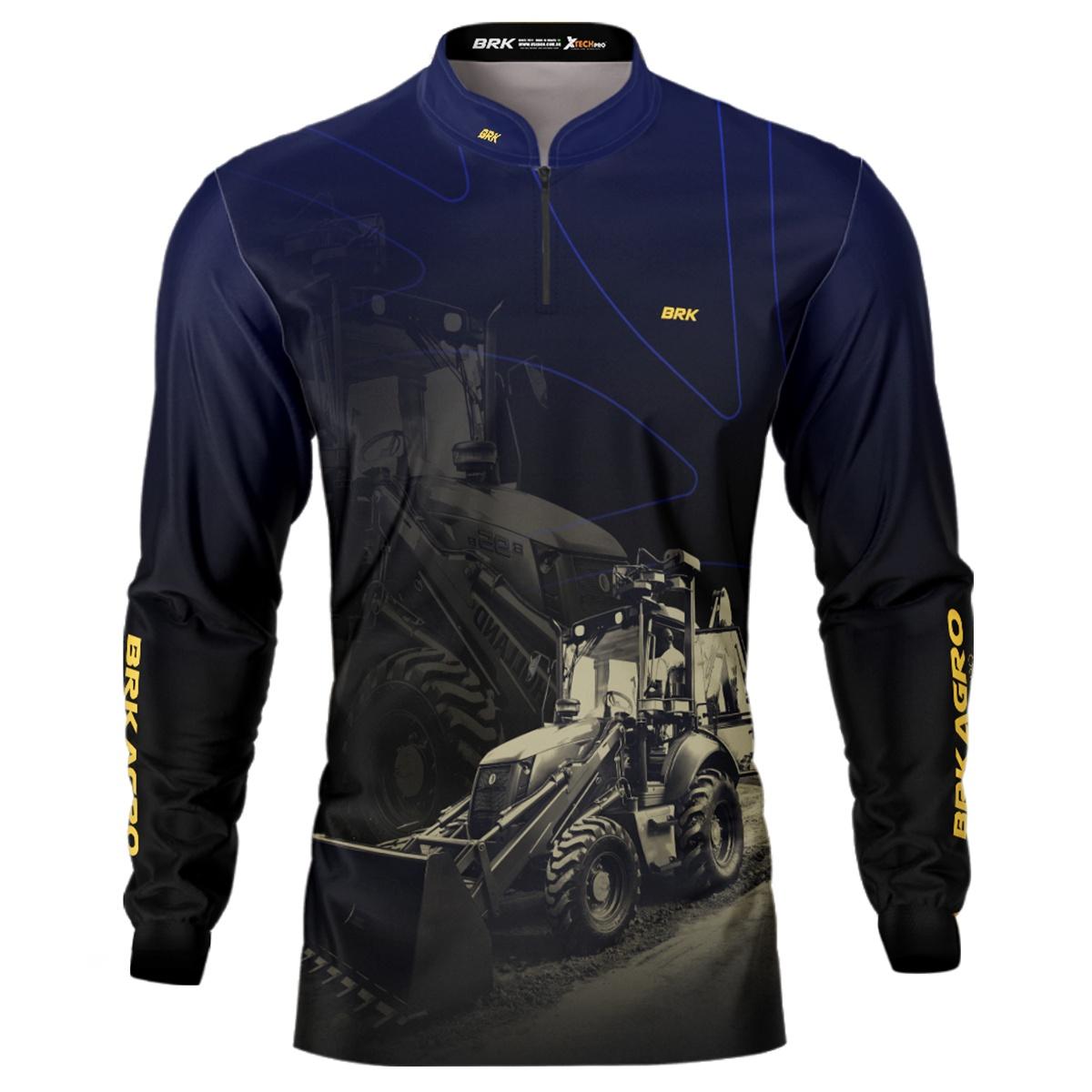 Camisa Agro Brk Azul e Preta Retroescavadeira com UV50+ - Brk Agro