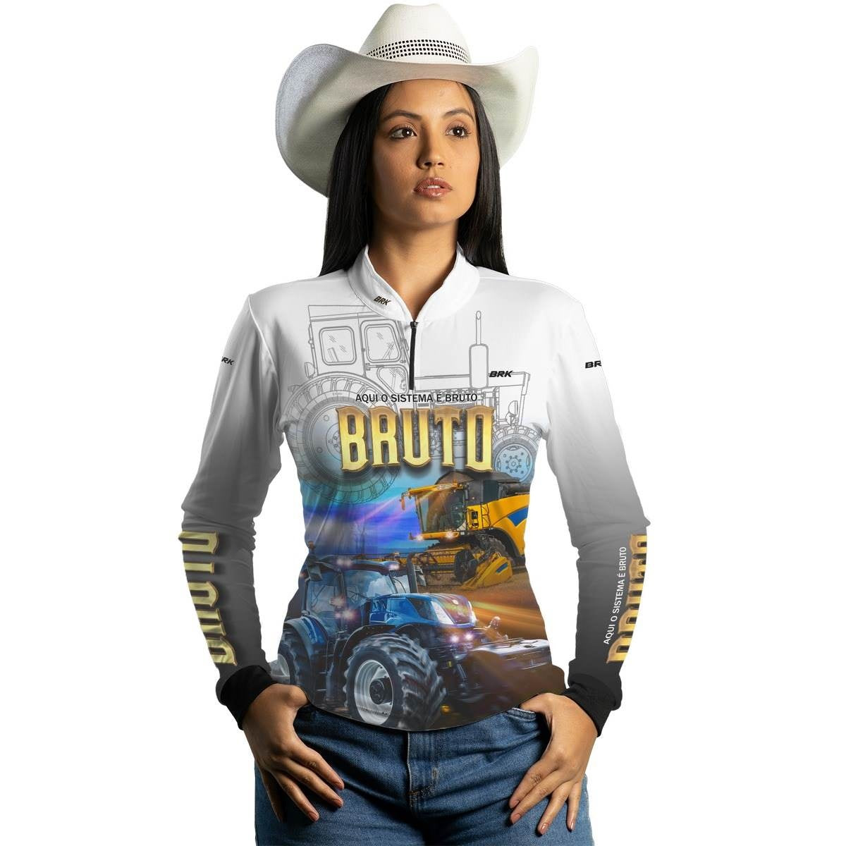 Camisa Branca Brk New Holland Aqui o Sistema é Bruto com Proteção Solar UV50+ - Brk Agro