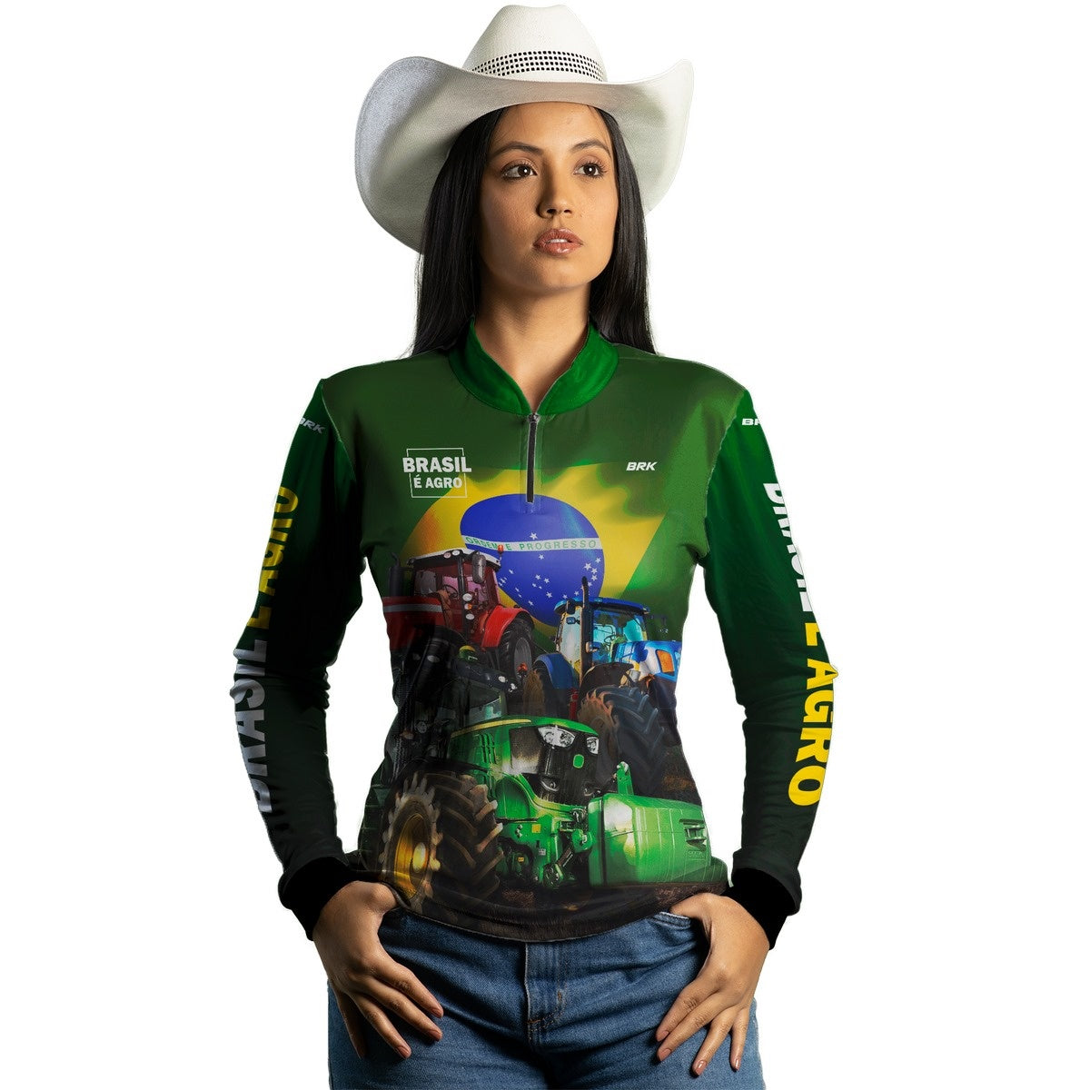 Camisa Feminina Agro Brk Brasil é Agro Verde com Proteção UV50+ - Brk Agro