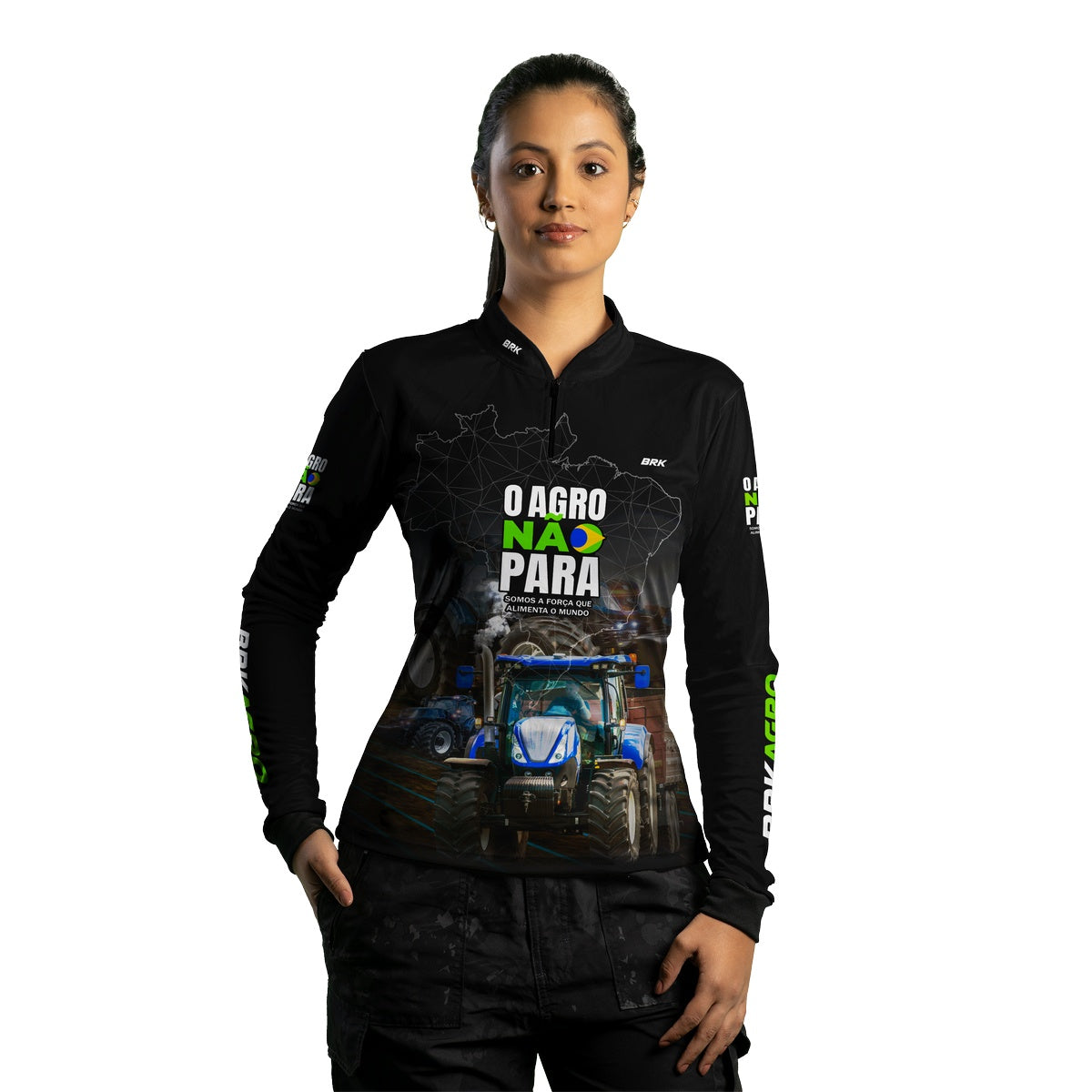 Camisa Feminina Agro Brk O Agro Não Para Trator Azul com UV50+ - Brk Agro