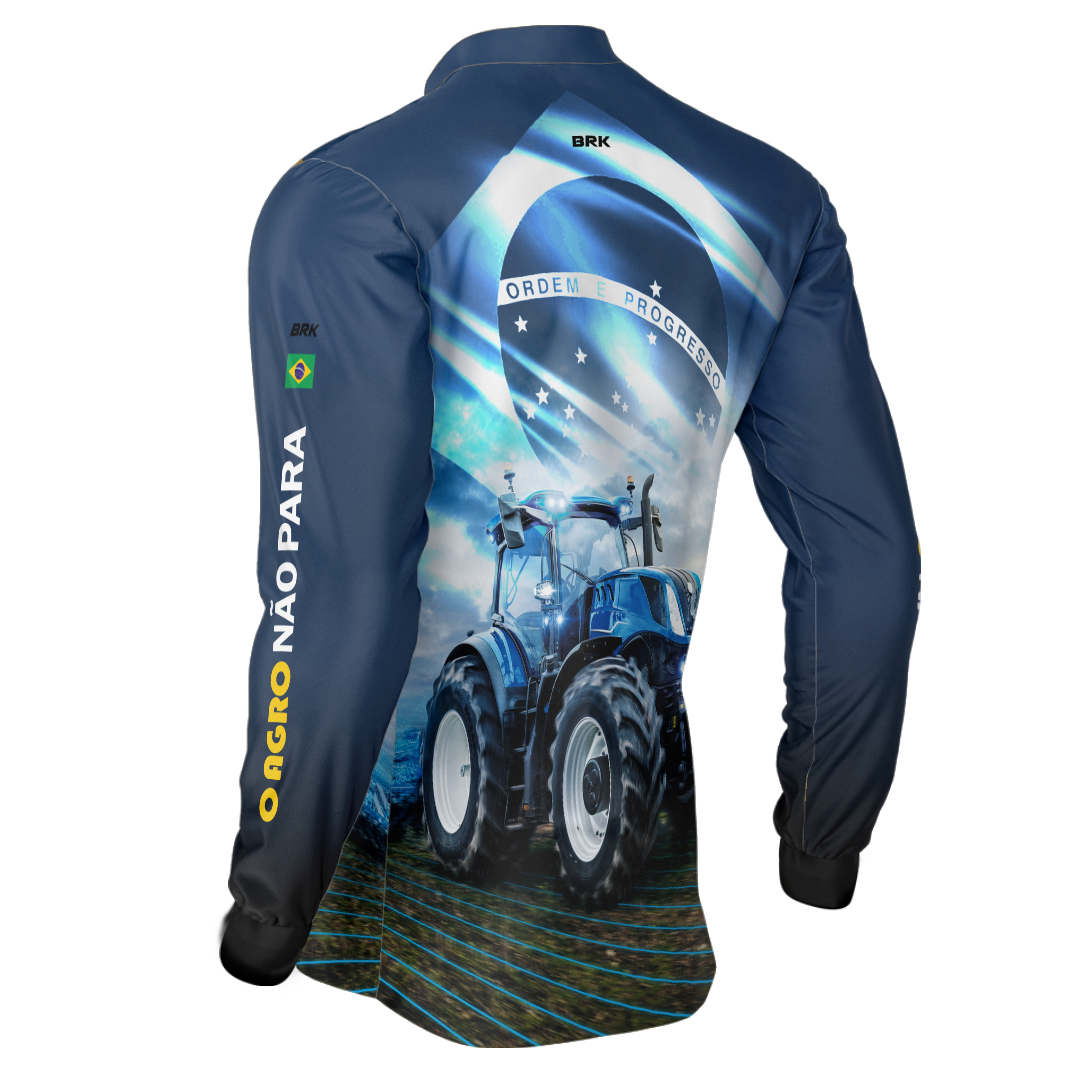 Camisa Agro Brk O Agro não Para Azul 02 com Proteção Solar UV50+ - BRK AGRO