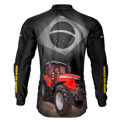 Camisa Agro Brk Trator Vermelho Brasil com Proteção Solar UV50+ - Brk Agro