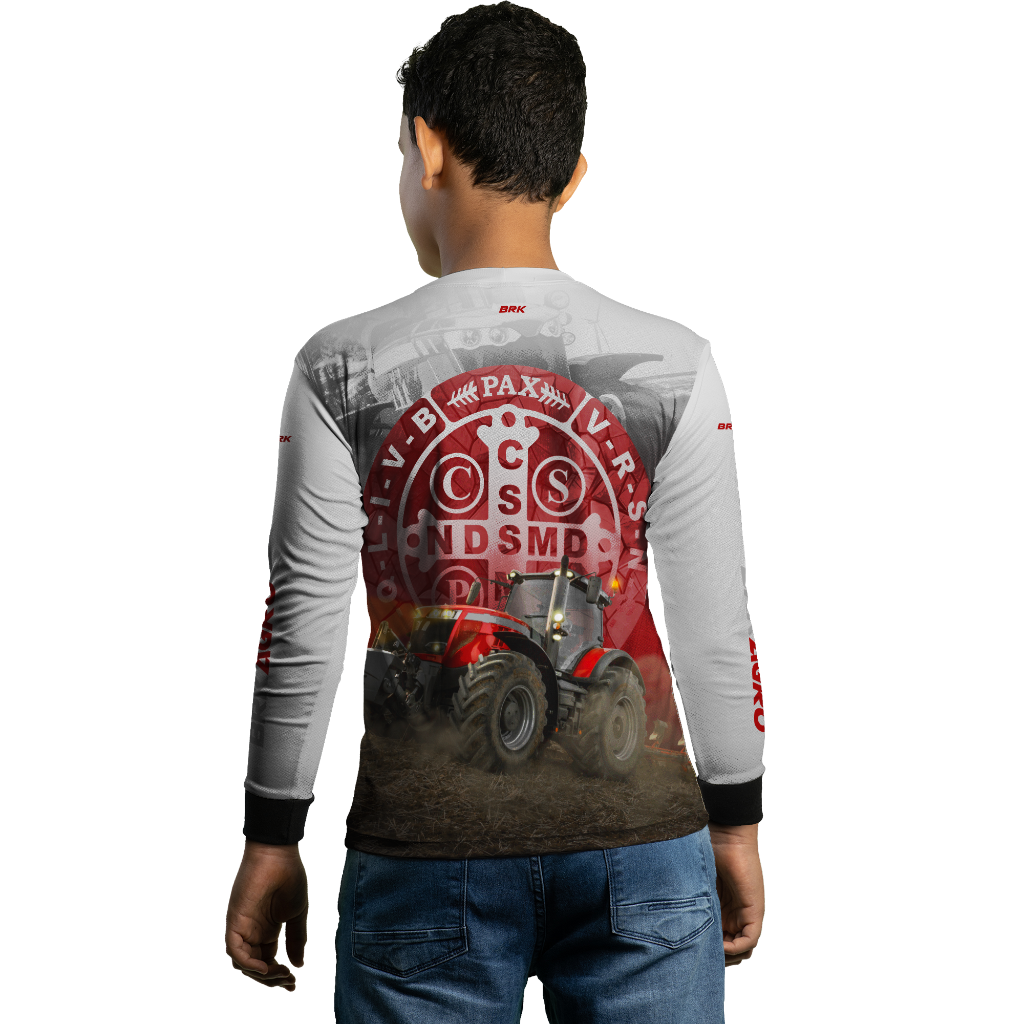 Camisa Agro Brk Trator São Bento Branco e Vermelho com Proteção Solar UV50+ - BRK AGRO