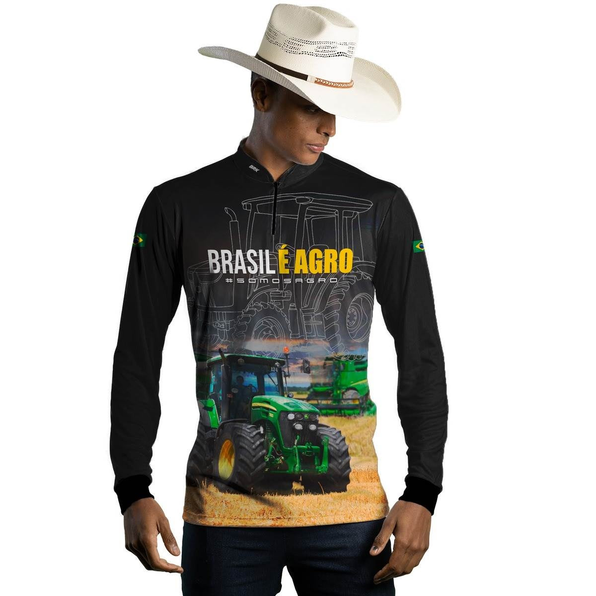 Camisa Agro Brk Preta Brasil é Agro com UV50+ - Brk Agro