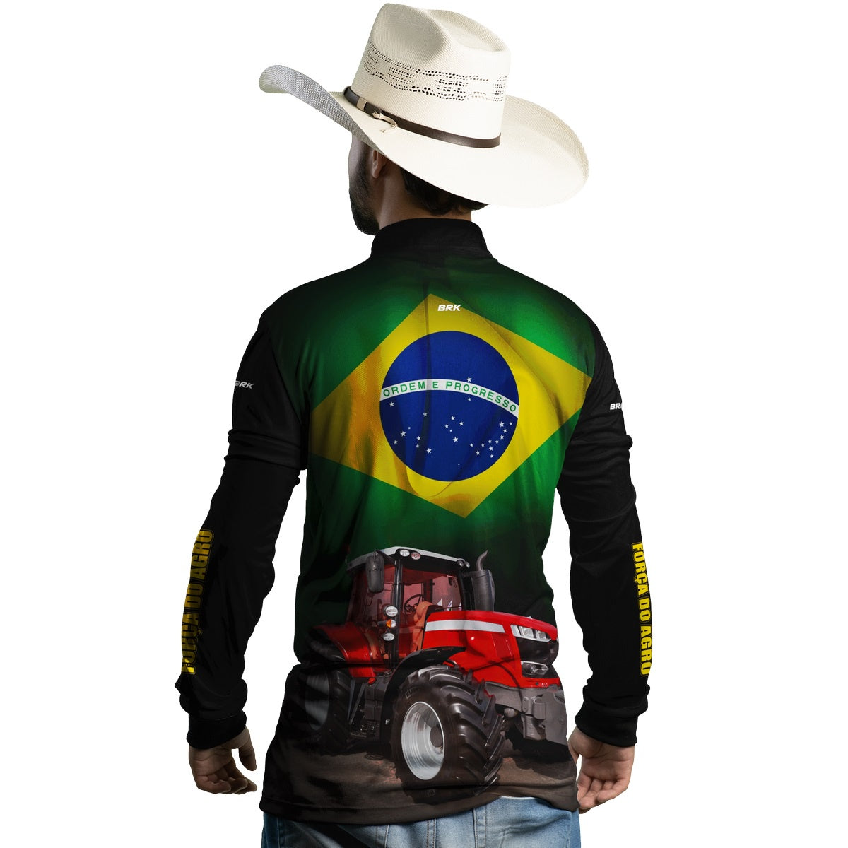 Camisa Agro Brk Trator Vermelho Bandeira do Brasil com Proteção UV50+ - Brk Agro